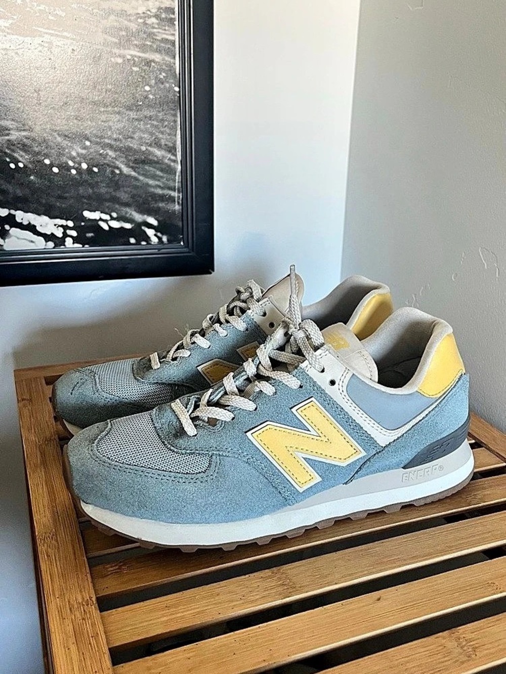 New Balance 574 Cloud, Fog & Yellow Sneakers